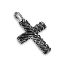 Load image into Gallery viewer, Chevron Cross Pendant in Sterling Silver with Black Diamonds, 36mm
