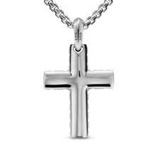 Load image into Gallery viewer, Chevron Cross Pendant in Sterling Silver with Black Diamonds, 36mm
