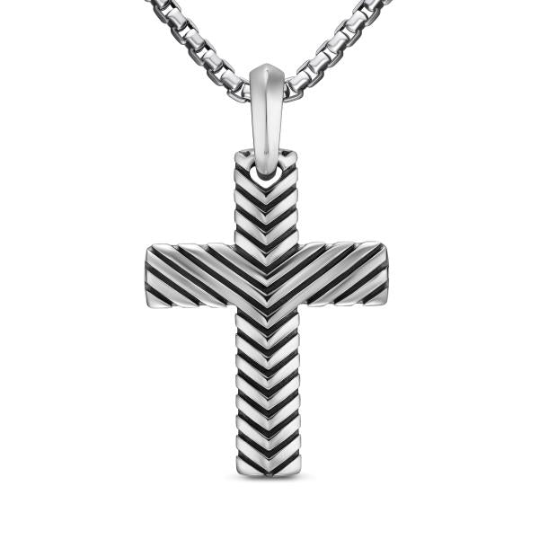 Chevron Cross Pendant in Sterling Silver, 36mm
