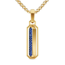 Load image into Gallery viewer, Streamline Inlay Amulet in 18K Yellow Gold with Lapis and Sapphires, 30.7mm
