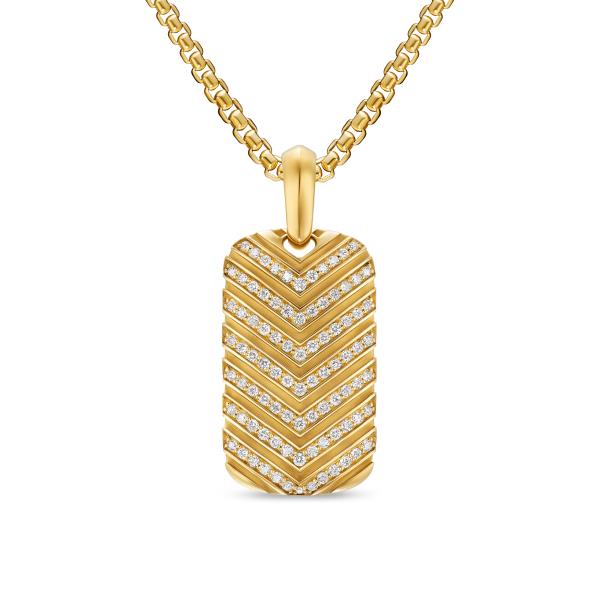 Chevron Tag in 18K Yellow Gold with Diamonds, 27mm