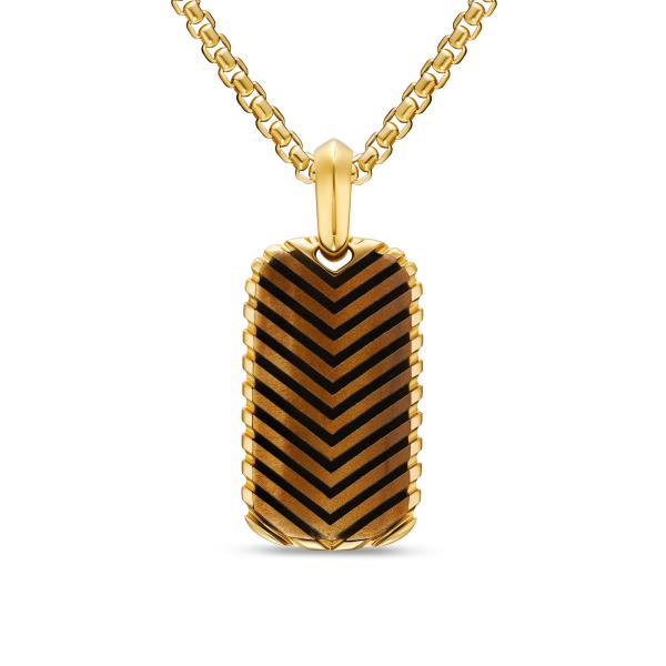 Chevron Tag in 18K Yellow Gold with Tiger's Eye, 27mm