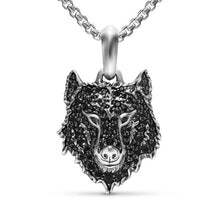 Load image into Gallery viewer, Petrvs  Wolf Amulet in Sterling Silver with Black Diamonds, 26mm

