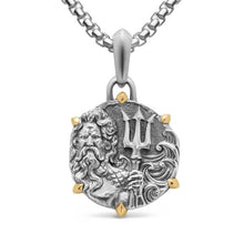 Load image into Gallery viewer, Poseidon Amulet in Sterling Silver with 18K Yellow Gold, 26.4mm
