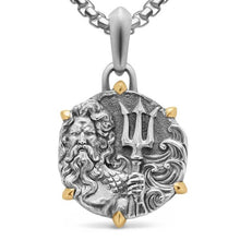 Load image into Gallery viewer, Poseidon Amulet in Sterling Silver with 18K Yellow Gold, 26.4mm
