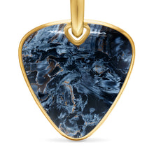 Load image into Gallery viewer, Streamline Pick Amulet in 18K Yellow Gold with Pietersite, 31mm
