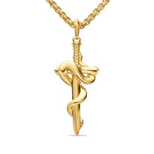 Load image into Gallery viewer, Ouroboros Snake Amulet in 18K Yellow Gold with Ruby and Black Diamonds, 48mm
