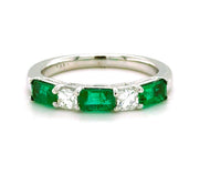 David Kord 14K White Gold Emerald 0.85CT Diamond 0.30CT Alternating Design Ring