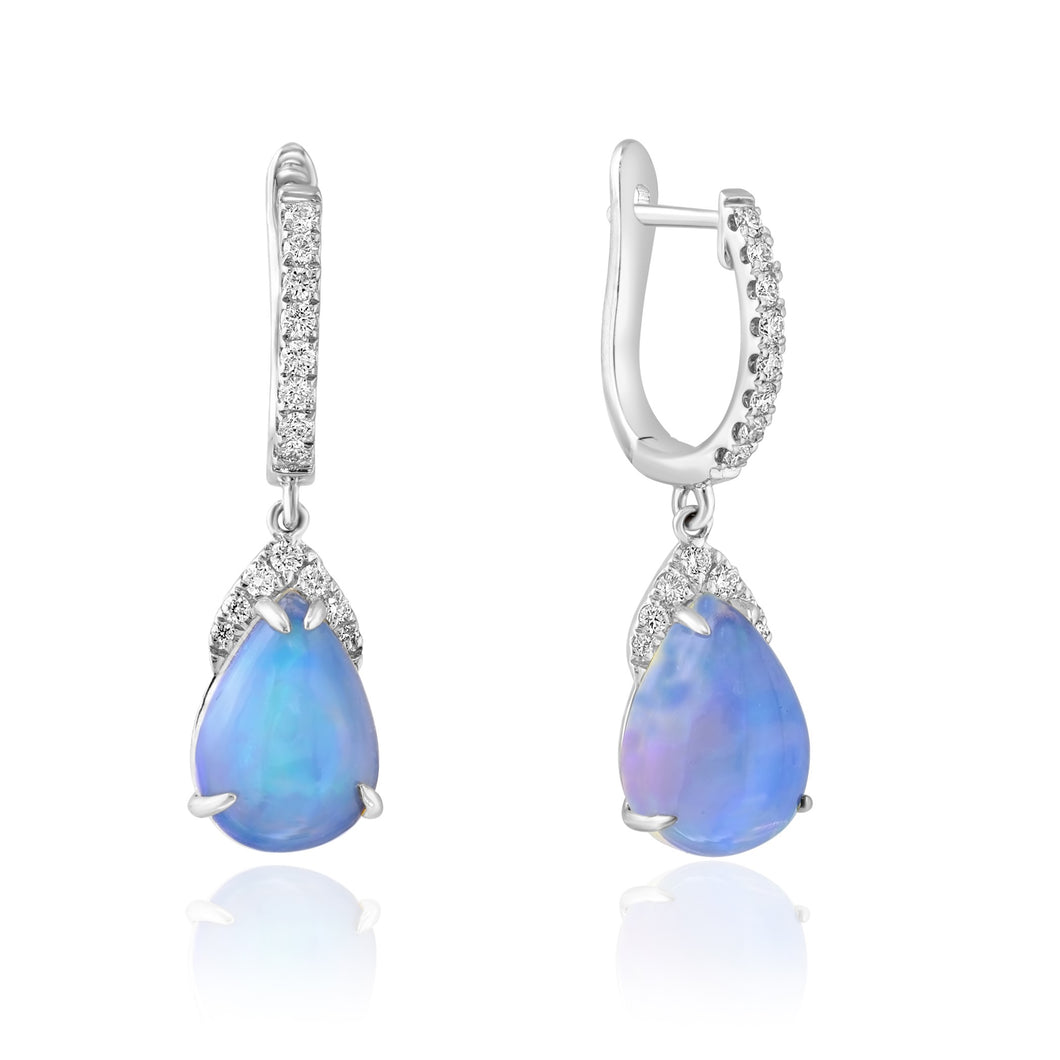 David Kord 14K White Gold Diamond Opal Earrings