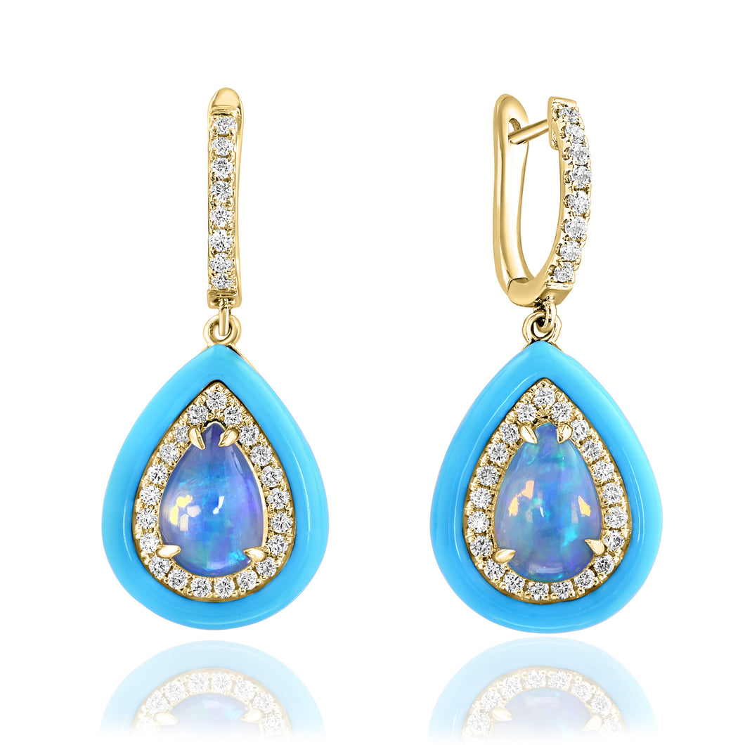 David Kord 18K Yellow Gold Opal Earing