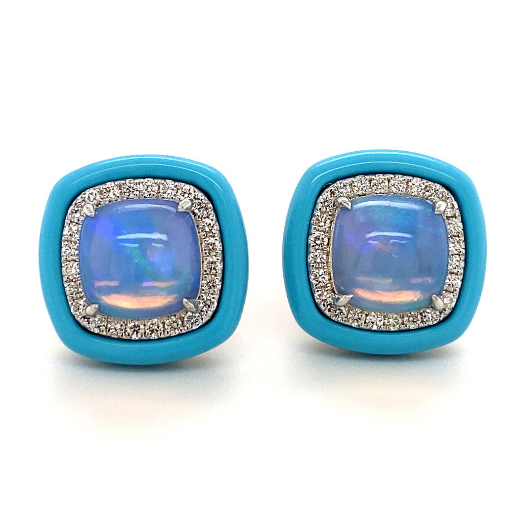 David Kord 18K White Gold Opal Earrings