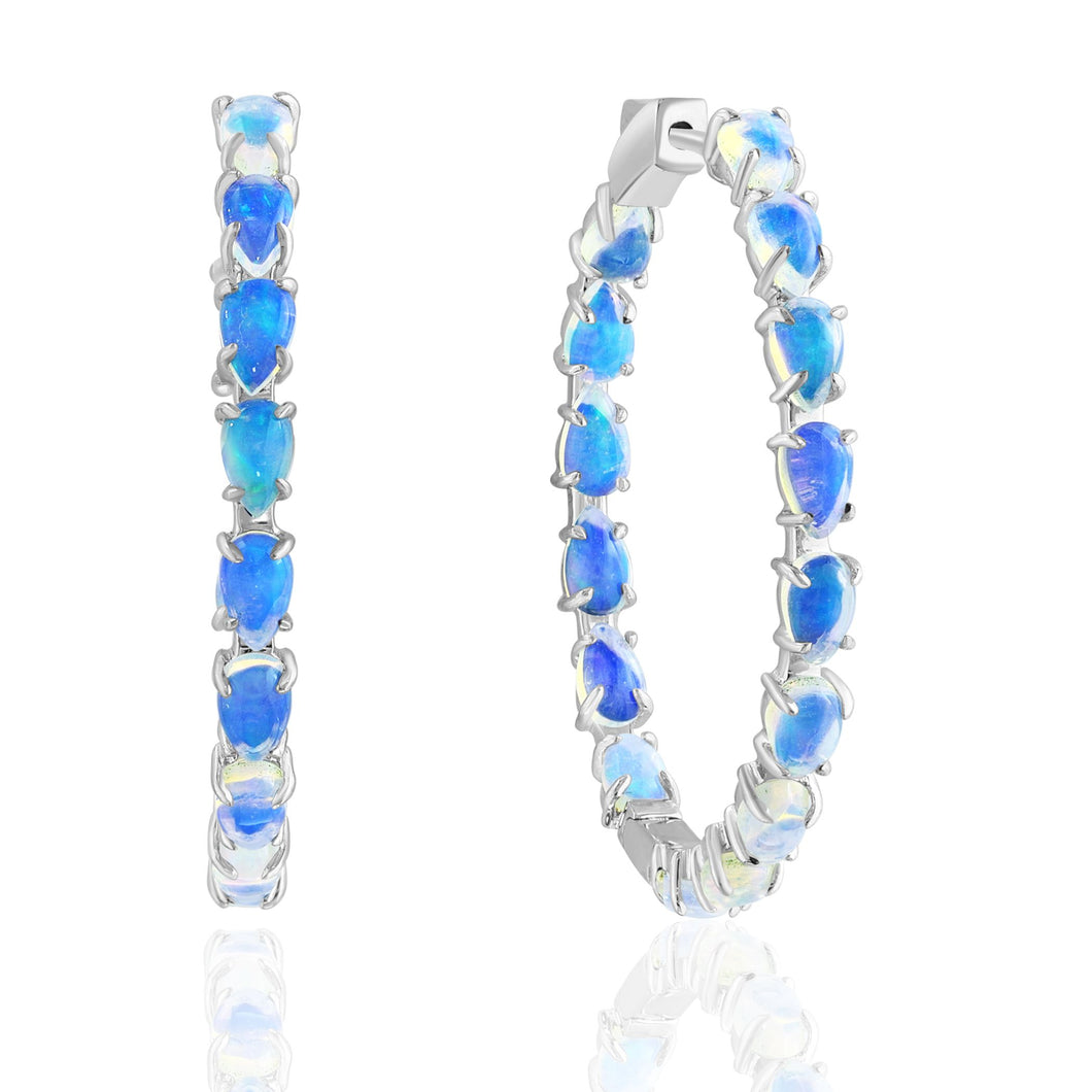 David Kord 18K White Gold Opal Earing