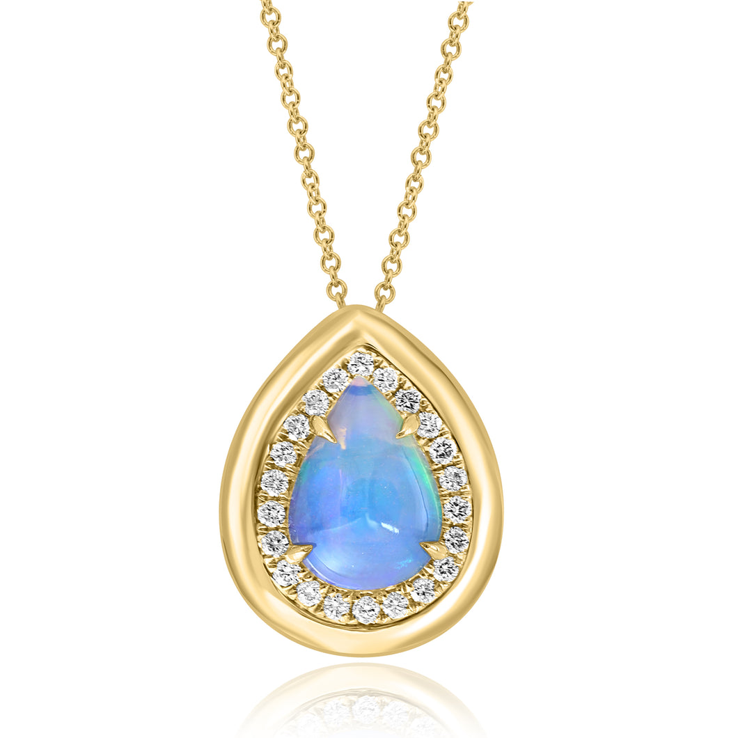 David Kord 14K Yellow Gold Pear Shape Opal Pendant