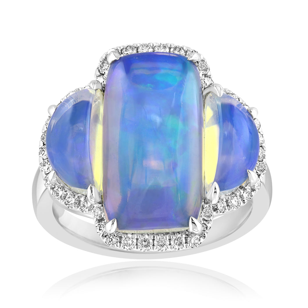 David Kord 14K White Gold Cushion Shape Opal Ring