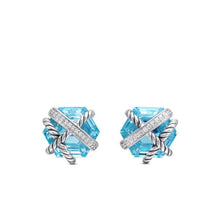 Load image into Gallery viewer, Cable Wrap Stud Earrings in Sterling Silver with Blue Topaz and Diamonds, 11mm
