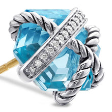 Load image into Gallery viewer, Cable Wrap Stud Earrings in Sterling Silver with Blue Topaz and Diamonds, 11mm
