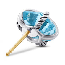 Load image into Gallery viewer, Cable Wrap Stud Earrings in Sterling Silver with Blue Topaz and Diamonds, 11mm

