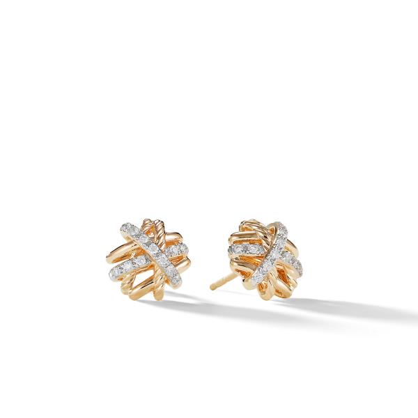 Crossover Stud Earrings in 18K Yellow Gold with Pave Diamonds
