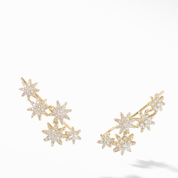 Starburst Climber Earrings in 18K Yellow Gold with Full Pave Diamonds
