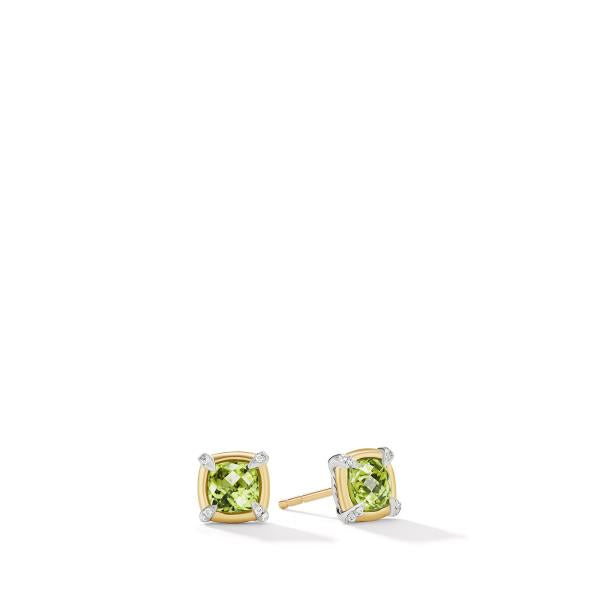 Petite Chatelaine Stud Earrings in Sterling Silver with Peridot, 18K Yellow and Pave Diamonds