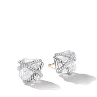 Cable Wrap Stud Earrings in Sterling Silver with Crystals and Diamonds, 12mm