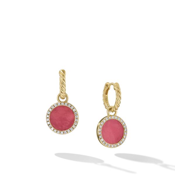 Petite DY Elements Drop Earrings in 18K Yellow Gold with Rhodonite and Diamonds, 22.6mm