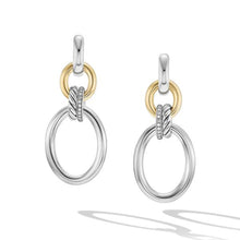 Load image into Gallery viewer, DY Mercer Circular Drop Earrings in Sterling Silver with 18K Yellow Gold and Pave Diamonds

