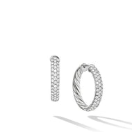 Sculpted Cable Hoop Earrings in Sterling Silver with Pave Diamonds