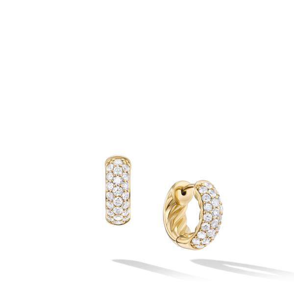 Sculpted Cable Micro Pave Hoop Earrings in 18K Yellow Gold