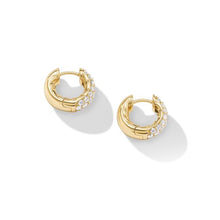 Load image into Gallery viewer, Sculpted Cable Micro Pave Hoop Earrings in 18K Yellow Gold
