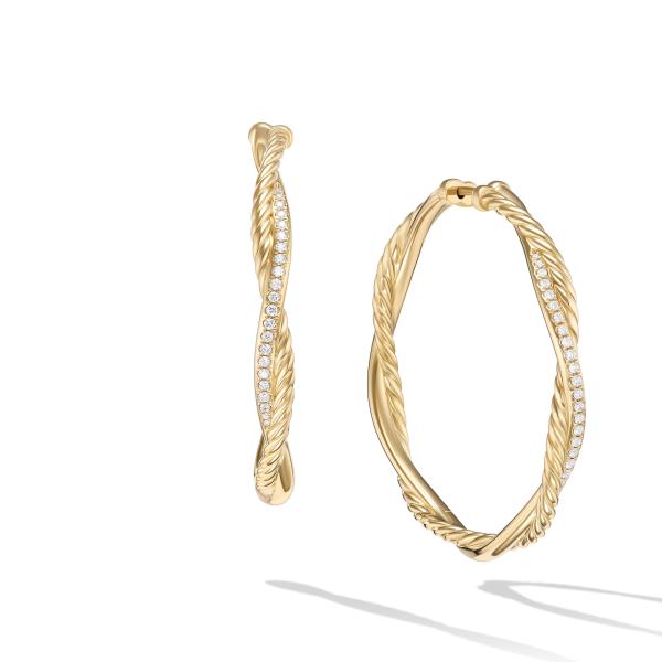 Petite Infinity Hoop Earrings in 18K Yellow Gold with Pave Diamonds