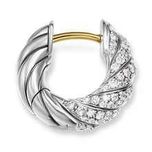 Load image into Gallery viewer, Sculpted Cable Hoop Earrings in Sterling Silver with Diamonds, 14.4mm
