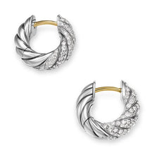 Load image into Gallery viewer, Sculpted Cable Hoop Earrings in Sterling Silver with Diamonds, 14.4mm
