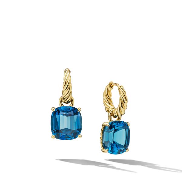 Marbella Drop Earrings in 18K Yellow Gold with Hampton Blue Topaz, 25mm