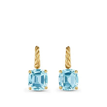 Load image into Gallery viewer, Marbella Drop Earrings in 18K Yellow Gold with Sky Blue Topaz, 25mm

