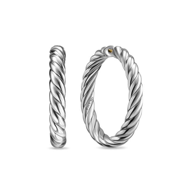 Sculpted Cable Hoop Earrings in Sterling Silver, 38mm