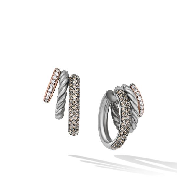 DY Mercer Melange Multi Hoop Earrings in Sterling Silver with 18K Rose Gold and Pave Diamonds