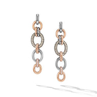DY Mercer Linked Melange Drop Earrings in Sterling Silver with 18K Rose Gold and Pave Cognac Diamonds