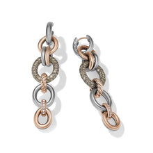 Load image into Gallery viewer, DY Mercer Linked Melange Drop Earrings in Sterling Silver with 18K Rose Gold and Pave Cognac Diamonds
