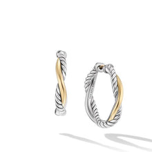 Load image into Gallery viewer, Petite Infinity Hoop Earrings in Sterling Silver with 14K Yellow Gold
