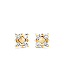 Load image into Gallery viewer, Petite Modern Renaissance Pyramid Pearl Stud Earrings in 18K Yellow Gold with Diamonds, 8mm
