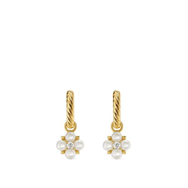 Petite Modern Renaissance Pearl Drop Earrings in 18K Yellow Gold with Diamonds, 18mm