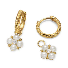 Load image into Gallery viewer, Petite Modern Renaissance Pearl Drop Earrings in 18K Yellow Gold with Diamonds, 18mm

