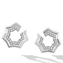 Load image into Gallery viewer, Zig Zag Stax Two Row Hoop Earrings in Sterling Silver with Diamonds, 27mm
