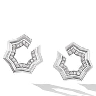 Zig Zag Stax Two Row Hoop Earrings in Sterling Silver with Diamonds, 27mm