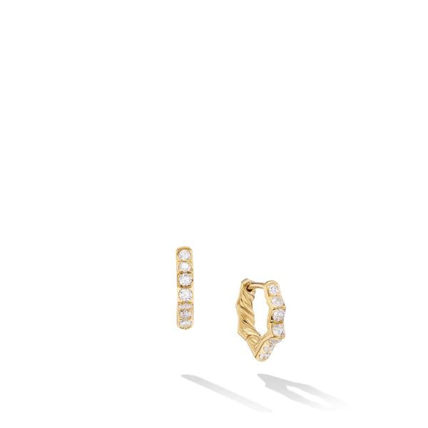 Zig Zag Stax Huggie Hoop Earrings in 18K Yellow Gold with Diamonds, 13mm