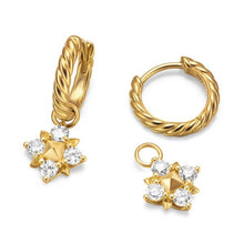 Load image into Gallery viewer, Petite Modern Renaissance Pyramid Drop Earrings in 18K Yellow Gold with Diamonds, 18.8mm
