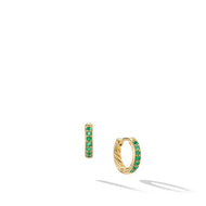 Petite Pave Huggie Hoop Earrings in 18K Yellow Gold with Emeralds, 12mm