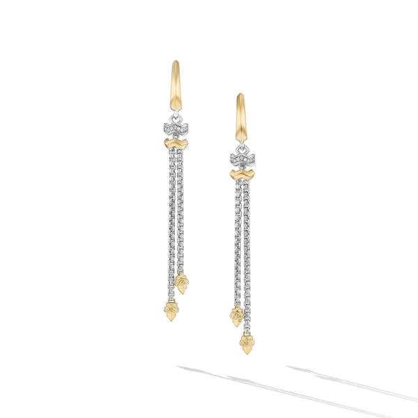 Zig Zag Stax Chain Drop Earrings in Sterling Silver with 18K Yellow Gold and Diamonds, 66mm