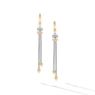 Zig Zag Stax Chain Drop Earrings in Sterling Silver with 18K Yellow Gold and Diamonds, 66mm